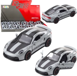 Coche deportivo metálico GTRS 1:43 con mecanismo de retroceso (pull back) y puertas que se abren – gris