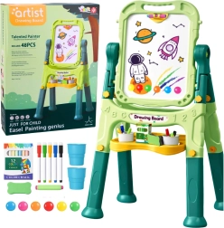 Pizarra infantil de doble cara magnética y de tiza con soporte, 48 piezas