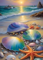 Pintura de diamantes Cabaña y estrellas de mar 30x40 cm