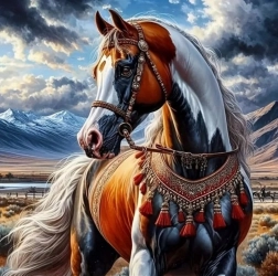 Pintura con diamantes Caballo con arnés indio 30x40 cm