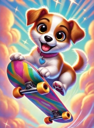 Puzzle de madera perrito en monopatín, 40 piezas