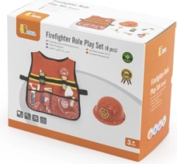 Viga disfraz de bombero para niños con chaleco y accesorios de madera, 8 piezas
