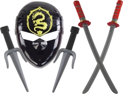 Set ninja profesional para niños con máscara, katanas y dagas con detalles rojos