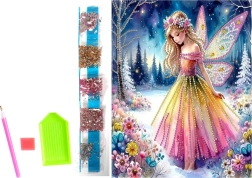 Pintura de diamantes en lienzo Hada invernal 23 × 30 cm