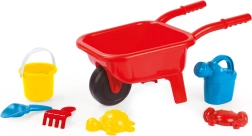 Carretilla infantil de plástico roja para arena con set de 7 piezas