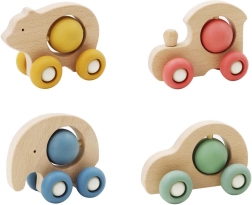 Cochecito de madera con bolita en forma de animal