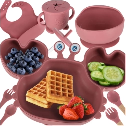 Set de vajilla de silicona para niños, cangrejo, rosa - 9 piezas