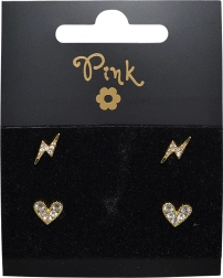Set de pendientes chapados en oro con corazón y rayo, 4 uds.