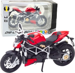 Motocicleta deportiva metálica 1:12, roja con luces y sonidos
