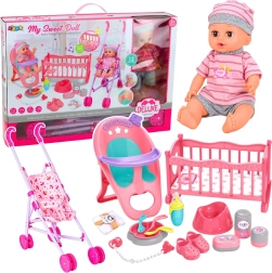 Muñeco bebé interactivo con cochecito, cuna y accesorios 3 en 1