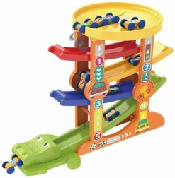 Pista de carreras cocodrilo con cochecitos y lanzador