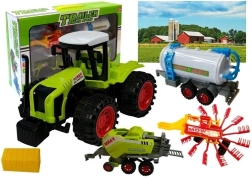 Set de vehículos de granja con tractor, cisterna, rastrillo de heno y empacadora