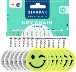 Colgante reflectante de carita sonriente 7 cm – mix de 2 variantes, paquete de 12 uds.