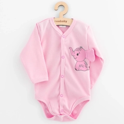 Body de bebé de manga larga con apertura completa NEW BABY Happy Elephant rosa