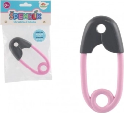 Sonajero para bebé con forma de imperdible en gris y rosa