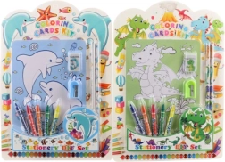 Set escolar con cuaderno para colorear, lápices de colores y accesorios