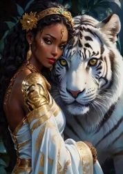 Pintura con diamantes mujer con tigre 30 × 40 cm