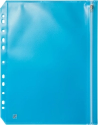 Carpeta de plástico azul con europerforación y cremallera, formato A4
