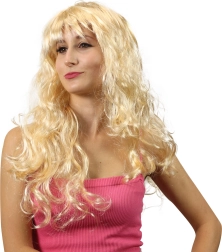 Peluca rubia con ondas y flequillo para carnaval y fiestas