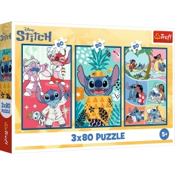 Puzzle Lilo & Stitch: Tres puzzles en uno - Stitch 3x80 piezas