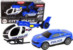 Set de policía: helicóptero y coche con sonido – azul