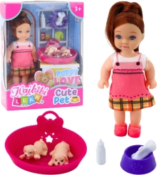 Mini muñeca con dos cachorritos y accesorios