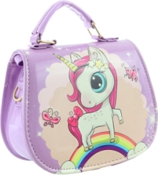 Bolso infantil morado con unicornio