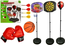 Set deportivo infantil 3 en 1: baloncesto, boxeo y dardos magnéticos