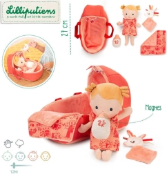 Lilliputiens – muñeca bebé Lena en capazo con doudou y biberón, 12 m+