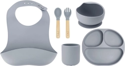 Juego de comedor de silicona para niños MoMi AMI en color gris