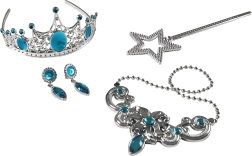 Set de princesa azul con corona y joyas