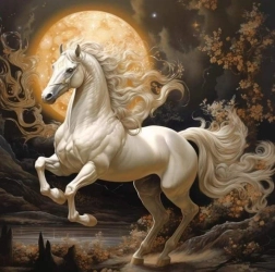 Pintura de diamantes: caballo blanco con luna 30 × 40 cm
