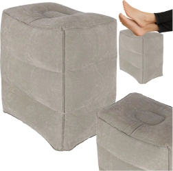 Reposapiés inflable y puf de viaje con 3 niveles de altura – gris