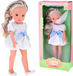 Lovely Girl muñeca de moda con vestido blanco y lazo azul 33 cm
