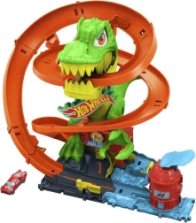 Hot Wheels City pista retorcida Estación de bomberos con T‑rex