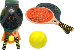 Juego de 2 palas de pádel infantiles verde y beige + pelota amarilla de espuma PU