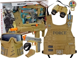 Set militar para niños con chaleco, pistola, máscara, brújula y más accesorios