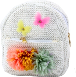 Mochila infantil con bordado de mariposas y flores beige