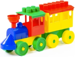 Juego de construcción de tren con locomotora y vagón
