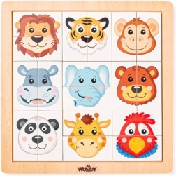 Puzzle de madera Woody con cabezas de animales exóticos, 18 piezas