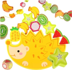 Juego Montessori de equilibrio de madera erizo con cubos de fruta para ensartar
