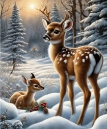 Pintura de diamantes de gallos en un bosque nevado 30 × 40 cm