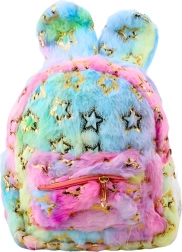 Mochila Infantil de Peluche con Orejas y Estrellas Doradas, Multicolor 24 cm