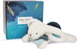Set de regalo DOUDOU – conejito de peluche con pompón azul marino 25 cm