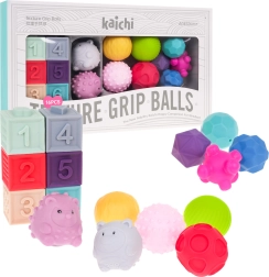 Set sensorial de espuma para niños 6m+ – pelotas, cubos y animalitos, 16 piezas