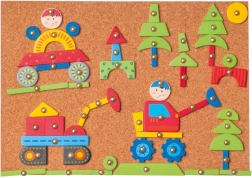 Juego de clavos en corcho – vehículos, tablero creativo para clavar