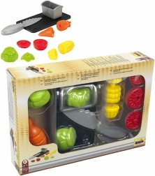 Juego de verduras con tabla de cortar y cuchillo