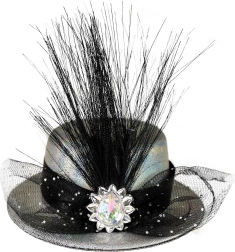 Elegante mini sombrero plateado con adorno