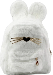 Mochila infantil blanca con orejas de conejito y bigotes decorativos