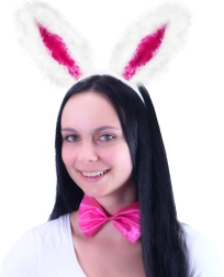 Orejas de conejo con pajarita rosa y cola – set de carnaval
